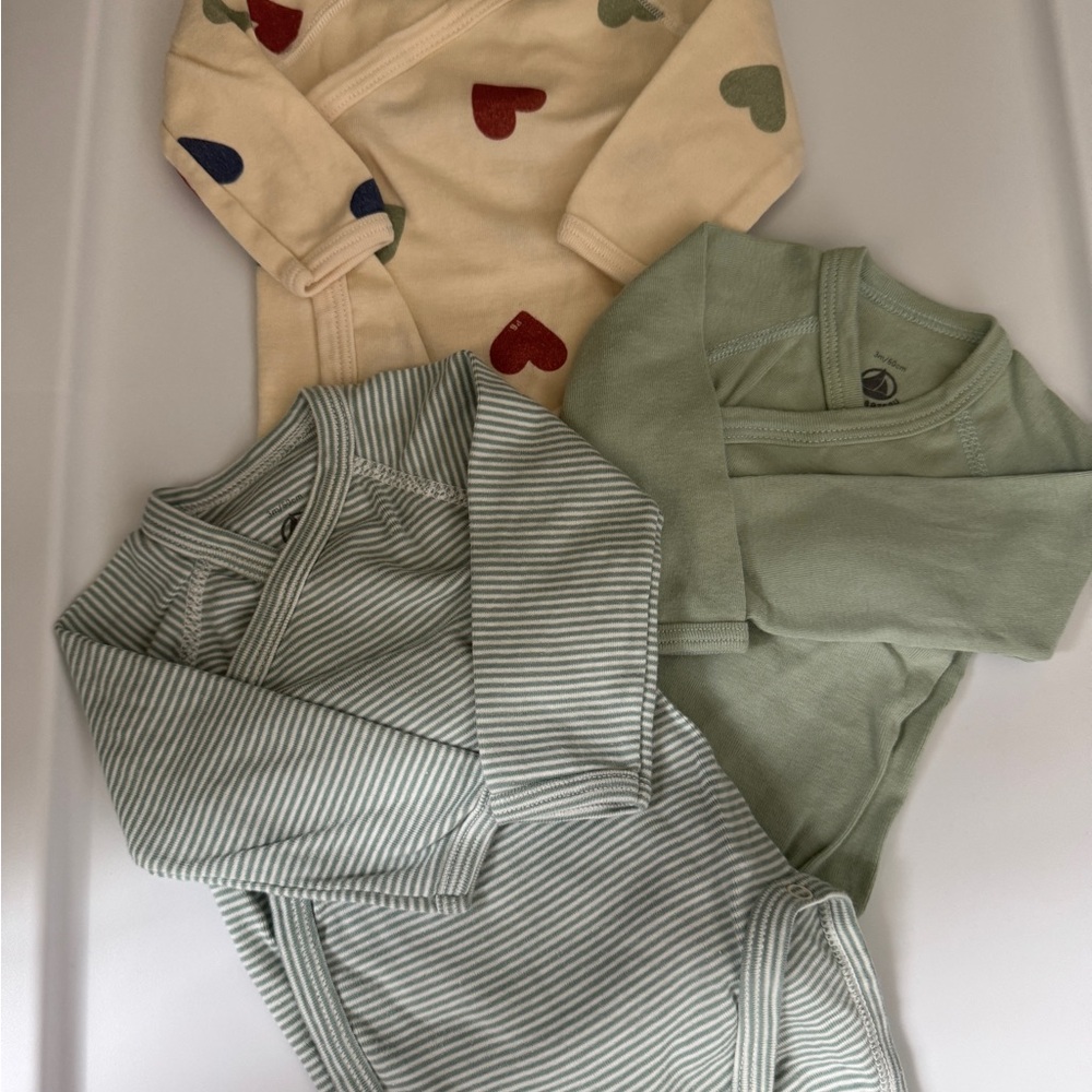 Set of Baby Onesies with Heart and Stripes